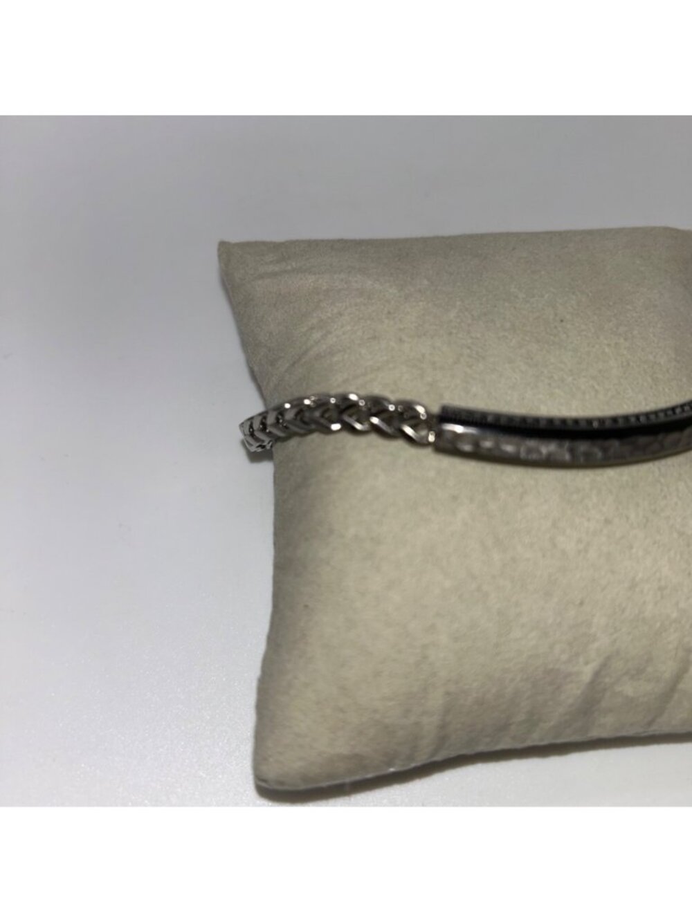 Lynx Mens Stainless Steel Hammered ID Plate Bracelet With Foxtail Chain In Gift - Picture 5 of 15